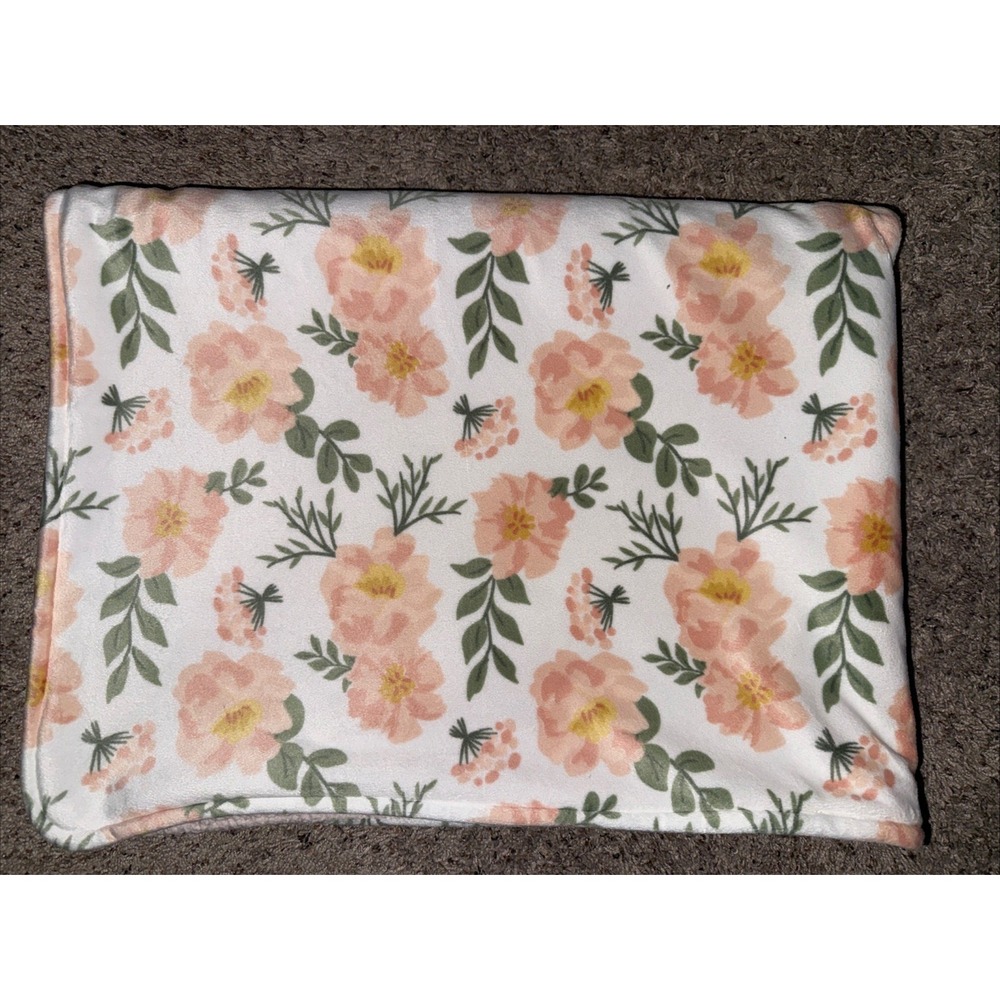 Lullaby Lane Floral Baby Girl‎ Blanket Peach/Pink/ White Sherpa Plush Soft